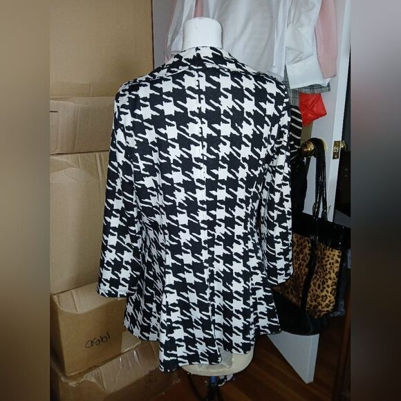 Calvin Klein Waterfall Draped Herringbone Print Open Front Blazer Size 4 - Picture 4 of 6